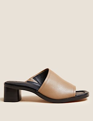 Leather Block Heel Mules