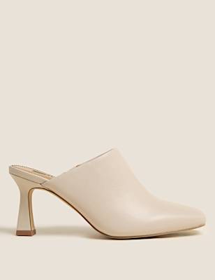 Leather Square Toe Mule Court Shoes