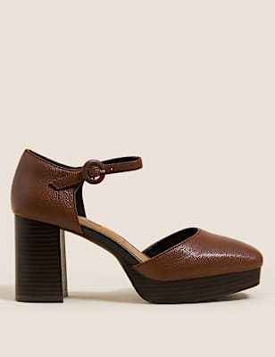 Leather Platform Square Toe Heels