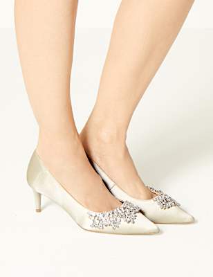 Satin Kitten Heel Trim Court Shoes