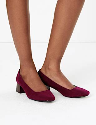 Square Toe Block Heel Court Shoes