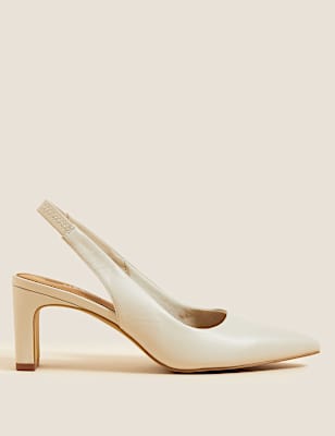 Leather Block Heel Pointed Slingback Shoes
