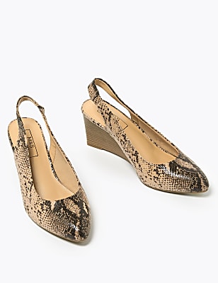 Printed Wedge Pointed Slingback Shoes