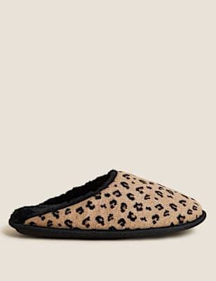 Leopard Print Faux Fur Lined Mule Slippers
