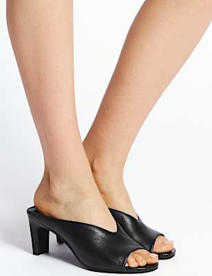 Leather Open Toe Mules