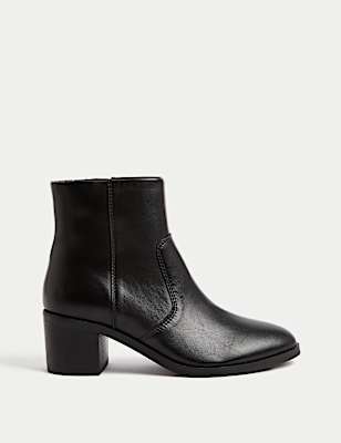 Leather Block Heel Ankle Boots
