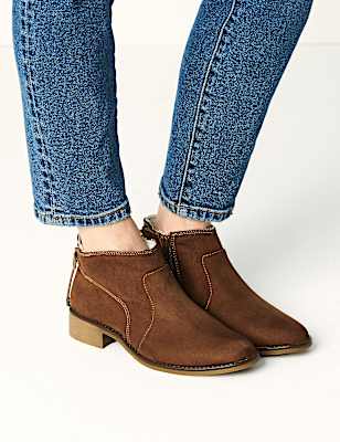 Suede Biker Block Heel Ankle Boots