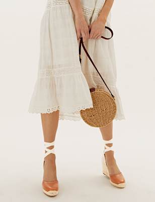 Leather Ankle Strap Wedge Espadrilles