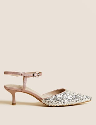 Sparkle Ankle Strap Kitten Heel Shoes