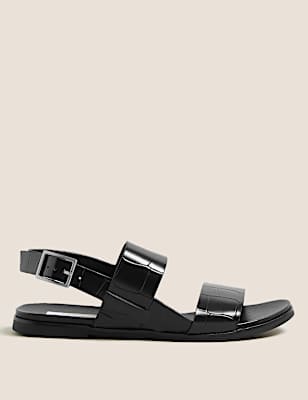 Leather Buckle Ankle Strap Flat Sandals