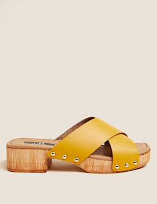 Leather Block Heel Clogs