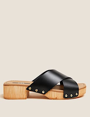 Leather Block Heel Clogs