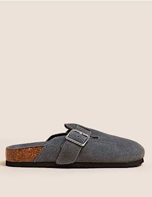 Suede Buckle Mules