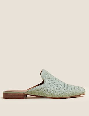 Leather Woven Flat Mules