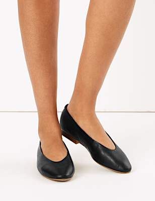Leather High Vamp Almond Toe Pumps