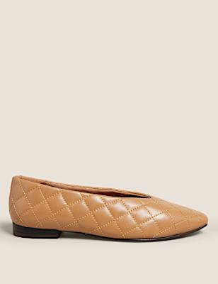 Leather Quilted Chisel Toe Ballet Pumps