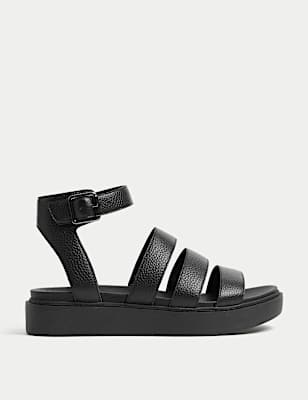 Leather Ankle Strap Flat Sandals