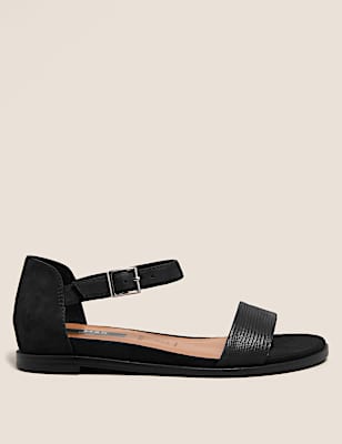 Wide Fit Suede Ankle Strap Flat Sandals