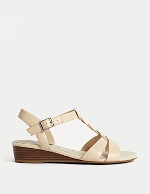 Wide Fit Leather Wedge Sandals