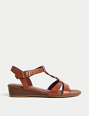 Wide Fit Leather Wedge Sandals