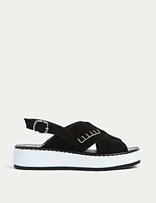 Suede Crossover Flatform Sandals