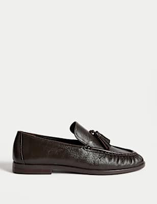 Leather Tassel Flat Loafers