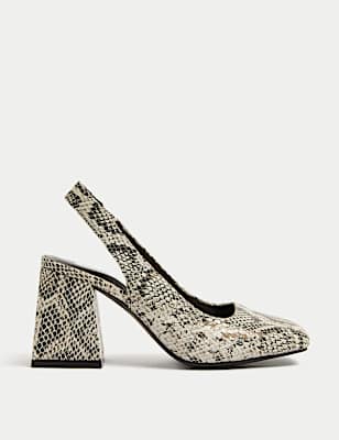 Wide Fit Leather Snake Slingback Shoes