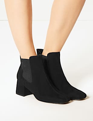 Block Heel Square Toe Chelsea Boots
