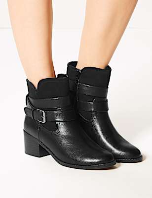 Buckle Block Heel Ankle Boots