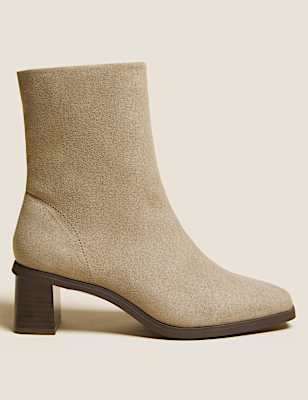 Block Heel Square Toe Ankle Boots