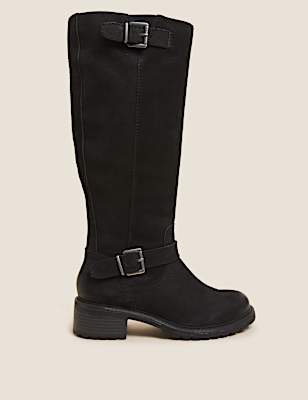 Wide Fit Leather Chunky Knee High Boots