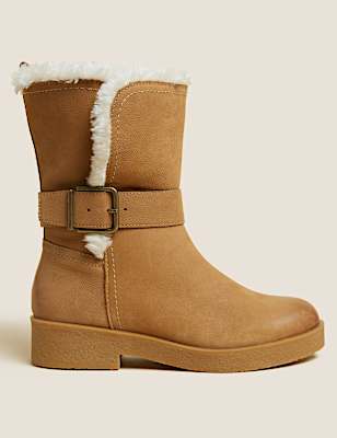 Wide Fit Leather Faux Fur Lined Ankle Boots