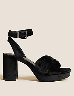 Velvet Knot Ankle Strap Platform Sandals