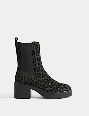 Suede Chelsea Chunky Block Heel Boots