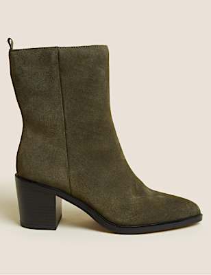 Suede Western Block Heel Pointed Boots