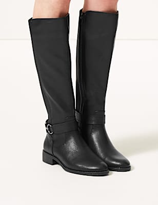 Elastic Block Heel Knee High Boots