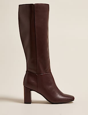 Block Heel Square Toe Knee High Boots