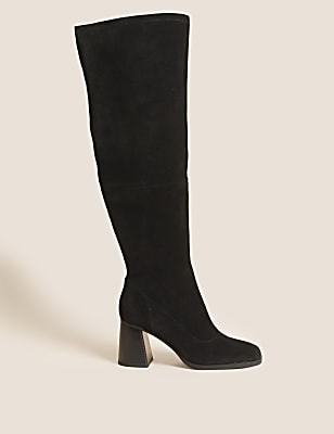Suede Block Heel Over the Knee Boots