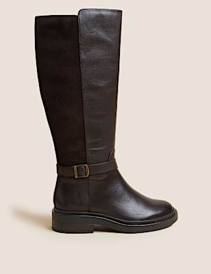 Wide Fit Leather Flat Knee High Boots