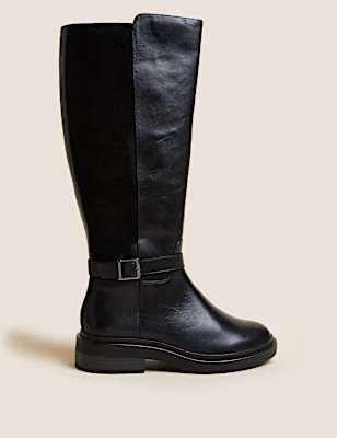 Wide Fit Leather Flat Knee High Boots