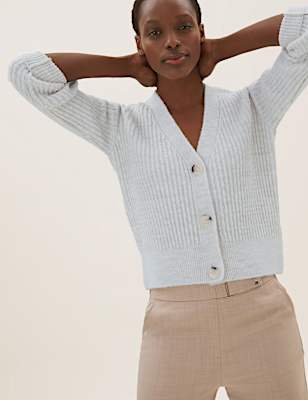 Textured V-Neck Button Front Cardigan