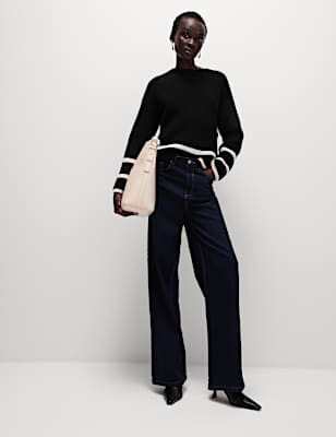 Striped Ribbed Button Detail Relaxed Jumper