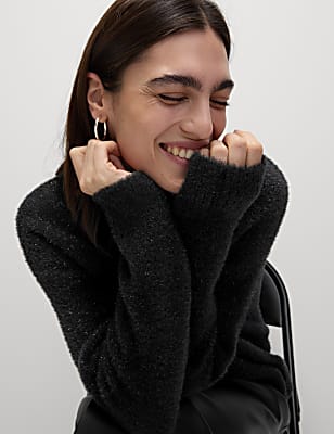 Ribbed Metallic Crew Neck Relaxed Jumper