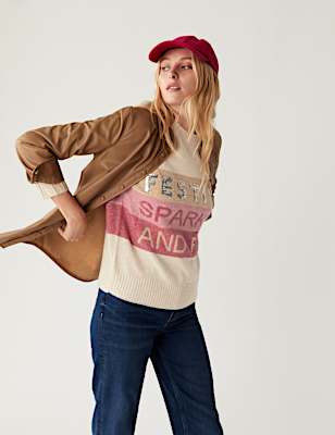 Sequin Slogan Crew Neck Jumper