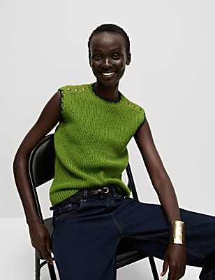 Scallop Edge Button Detail Knitted Vest