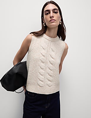 Cable Knit Sequin Knitted Vest with Wool