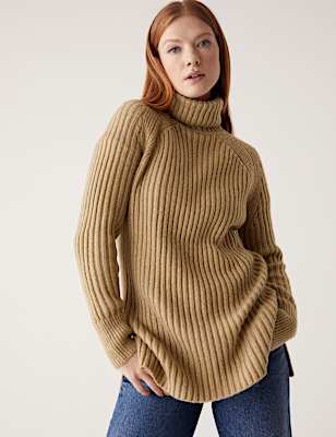 Ribbed Sparkly Roll Neck Longline Jumper