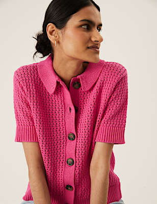 Cotton Rich Textured Collared Cardigan