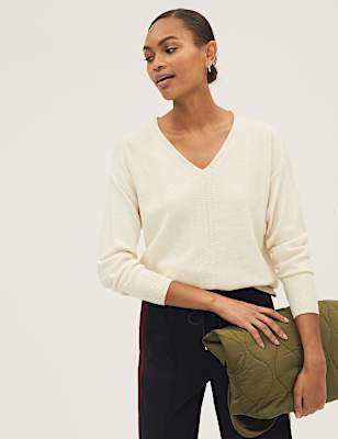 Recycled Blend Textured V-Neck Jumper