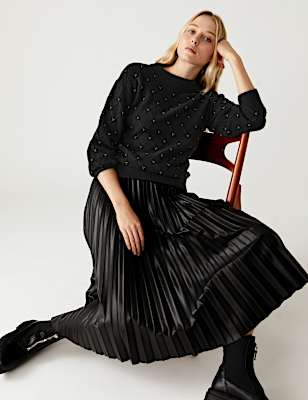 Embellished Textured Crew Neck Jumper